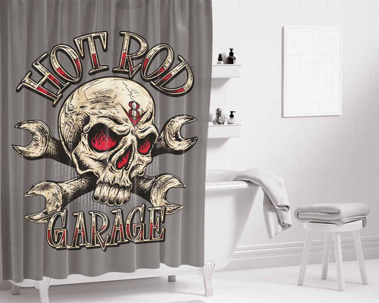 Hotrod Garage Bathroom Shower Curtain Fabric Waterproof | 66 X 72 Inch
