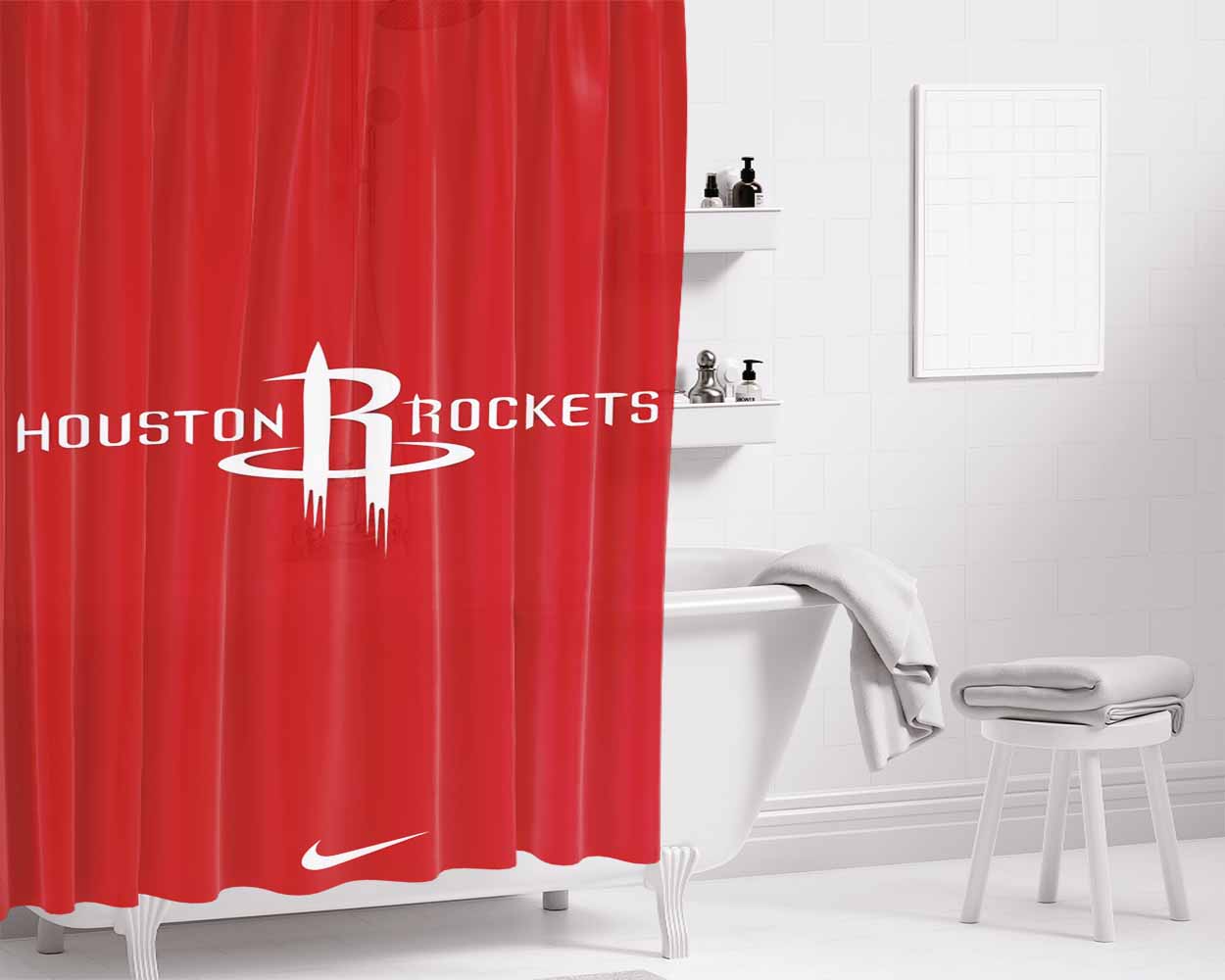 Houston Rockets Nike Bathroom Shower Curtain Fabric Waterproof | 66 X 72 Inch