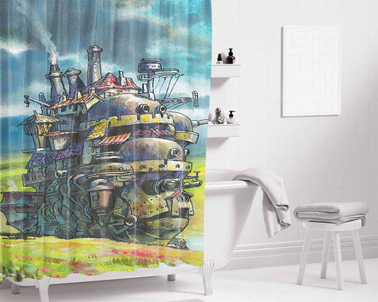 Howls Moving Castle Artwork Bathroom Shower Curtain Fabric Waterproof | 66 X 72 Inch