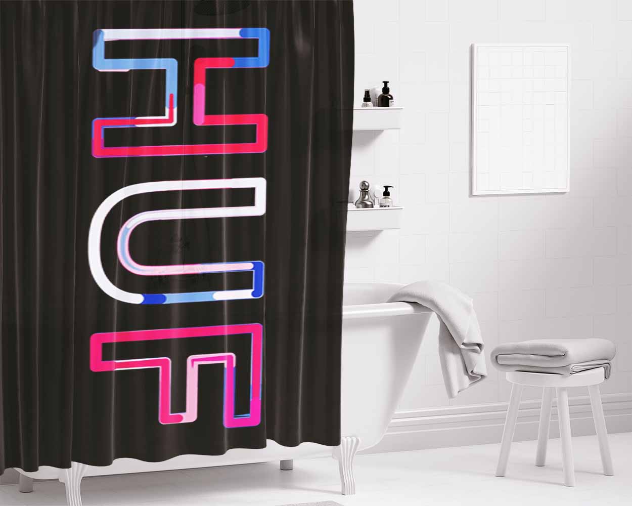 Huf Colorful Font Big Bathroom Shower Curtain Fabric Waterproof | 66 X 72 Inch