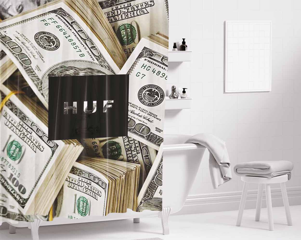 Huf Dollars Logo Bathroom Shower Curtain Fabric Waterproof | 66 X 72 Inch