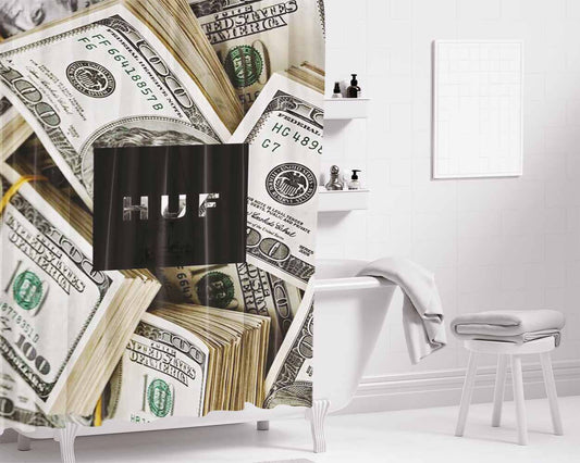 Huf Dollars Logo Bathroom Shower Curtain Fabric Waterproof | 66 X 72 Inch