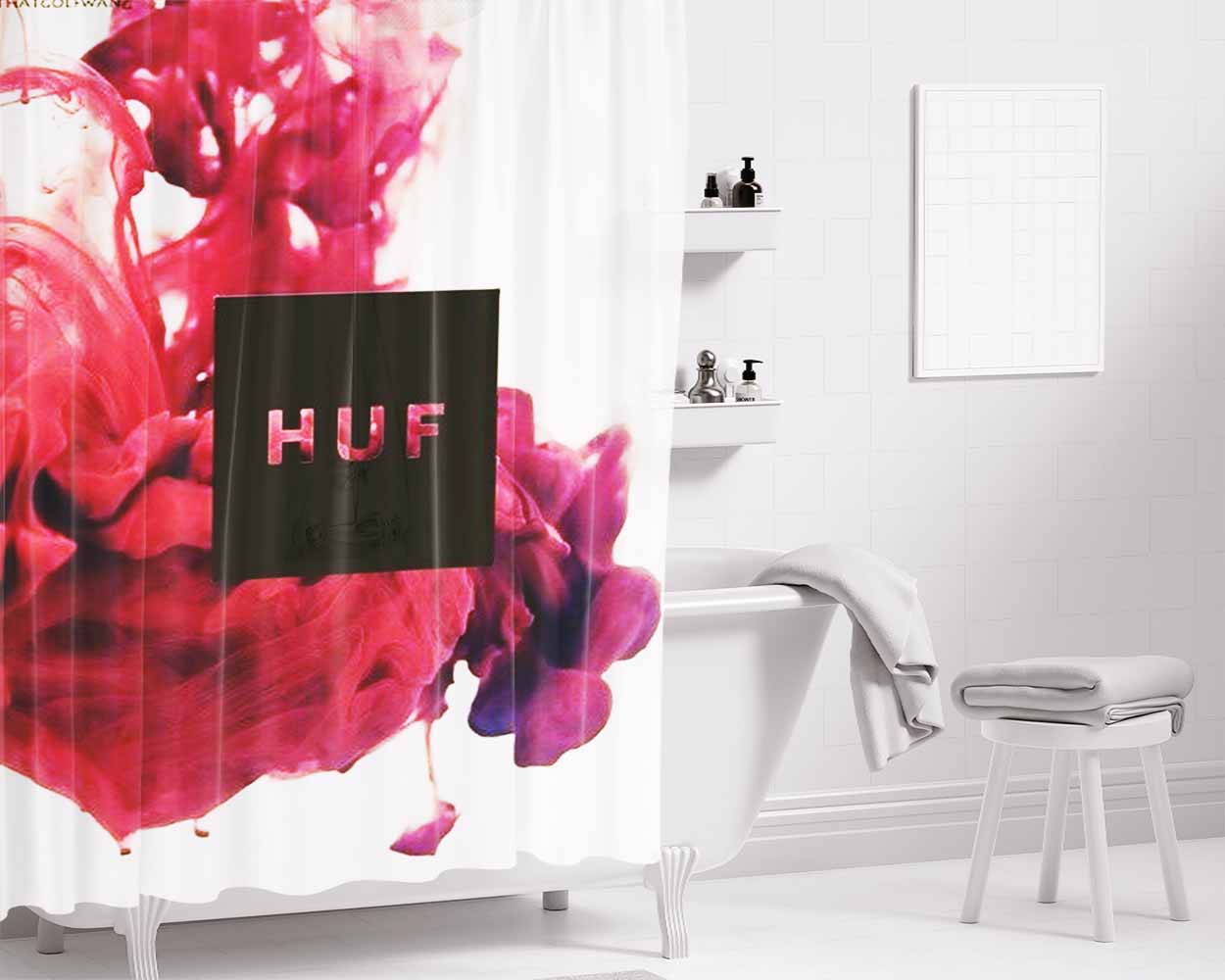Huf Water Colour Red Bathroom Shower Curtain Fabric Waterproof | 66 X 72 Inch