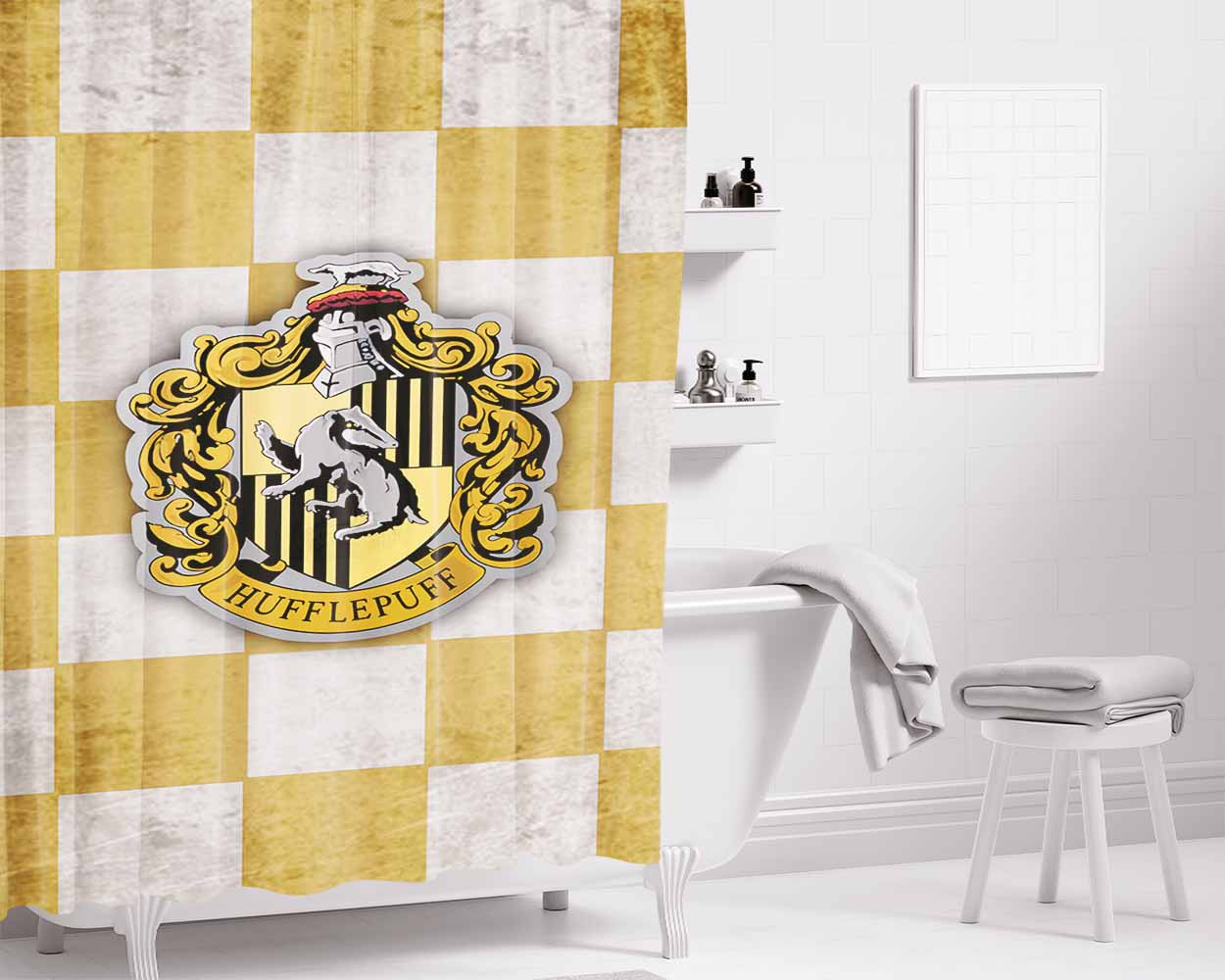 Hufflepuff School Crest Bathroom Shower Curtain Fabric Waterproof | 66 X 72 Inch