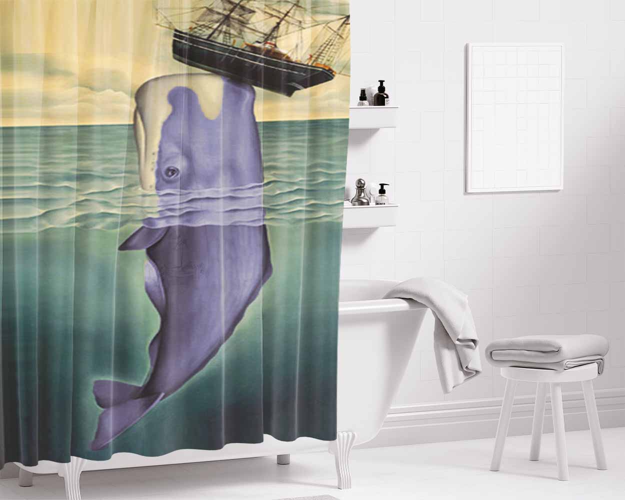 Huge Whale Bathroom Shower Curtain Fabric Waterproof | 66 X 72 Inch