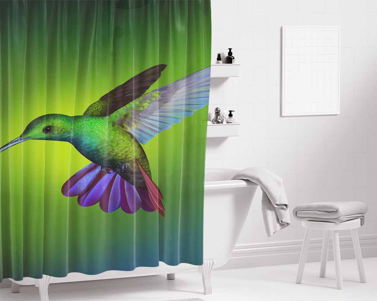 Hummingbird 4K Bathroom Shower Curtain Fabric Waterproof | 66 X 72 Inch