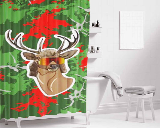 Hunting Deer Mullet Army Bathroom Shower Curtain Fabric Waterproof | 66 X 72 Inch