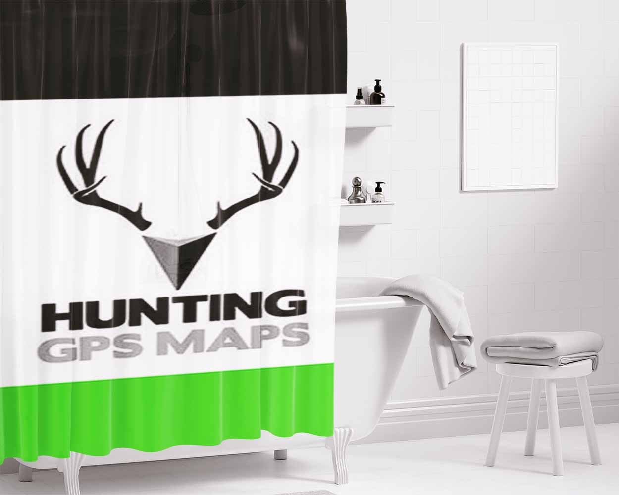 Hunting Gps Maps Bathroom Shower Curtain Fabric Waterproof | 66 X 72 Inch