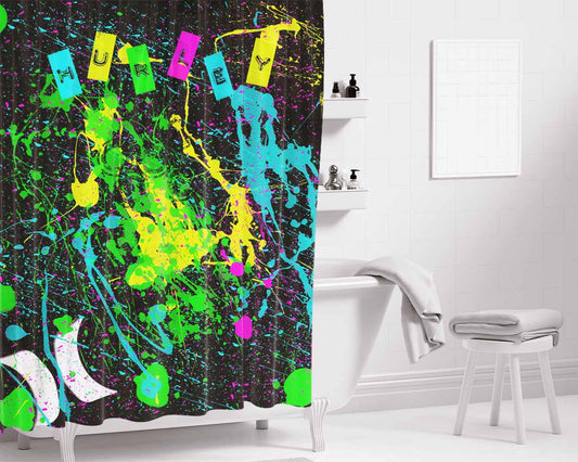 Hurley Colorful Splat Logo Wallpaper Bathroom Shower Curtain Fabric Waterproof | 66 X 72 Inch