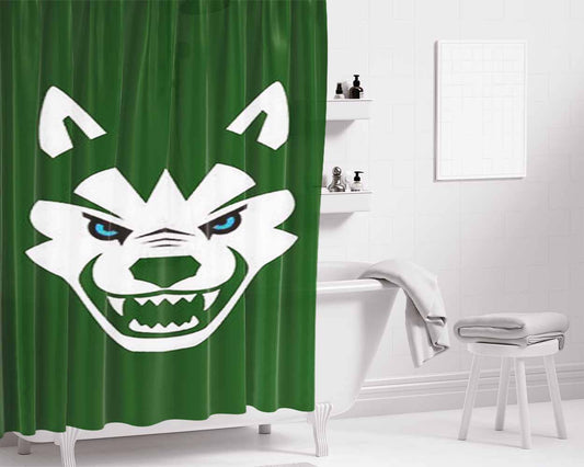 Huskies Mascot Logo Green Bathroom Shower Curtain Fabric Waterproof | 66 X 72 Inch