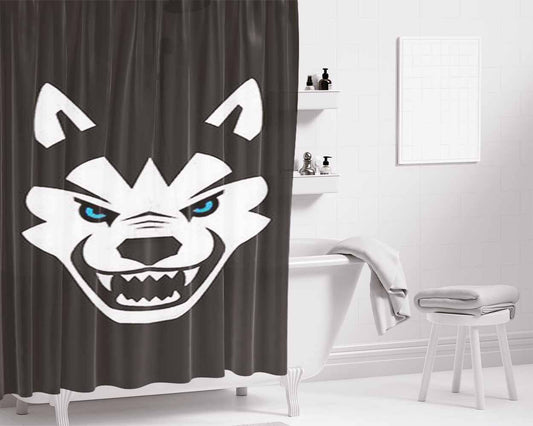 Huskies Mascot Logo Grey Bathroom Shower Curtain Fabric Waterproof | 66 X 72 Inch