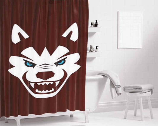Huskies Mascot Logo Red Bathroom Shower Curtain Fabric Waterproof | 66 X 72 Inch