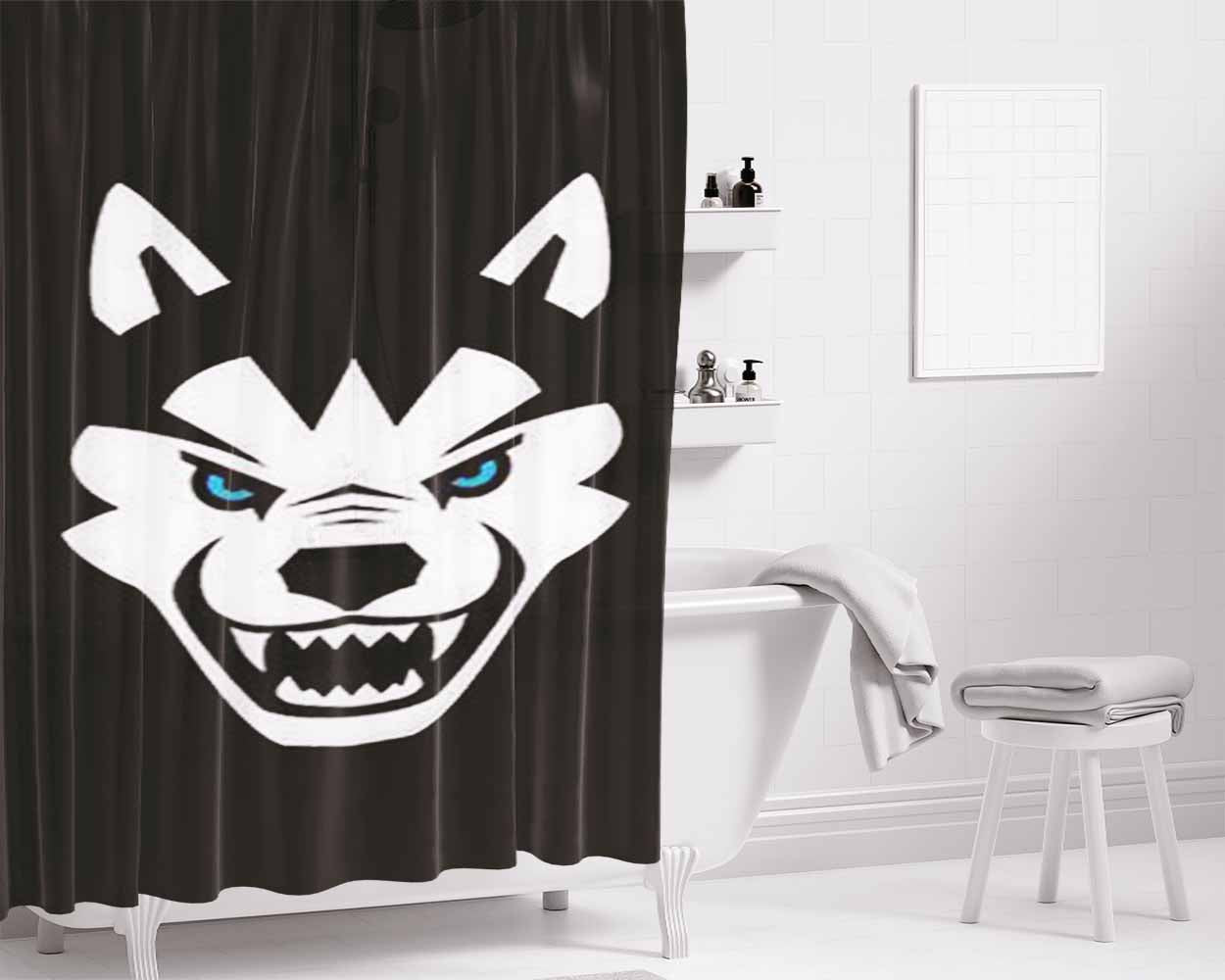 Huskies Mascot Logo Bathroom Shower Curtain Fabric Waterproof | 66 X 72 Inch