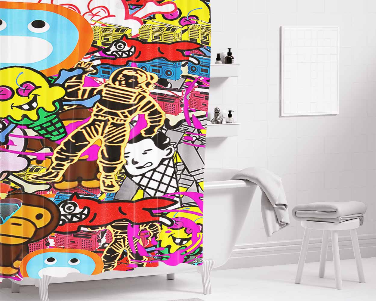 Hype Patch Bathroom Shower Curtain Fabric Waterproof | 66 X 72 Inch