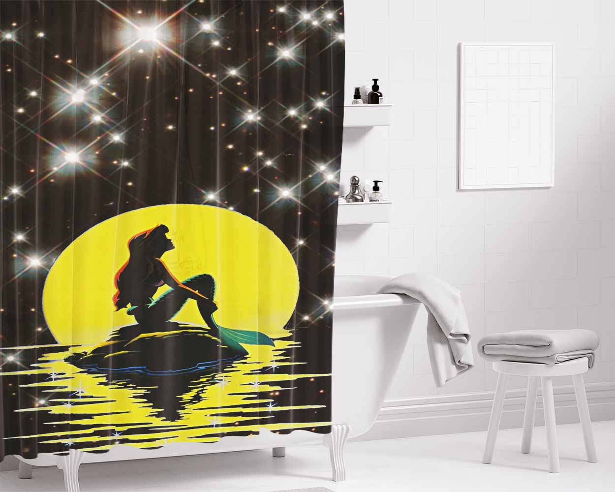 In The Moonlight Ariel The Little Mermaid Bathroom Shower Curtain Fabric Waterproof | 66 X 72 Inch