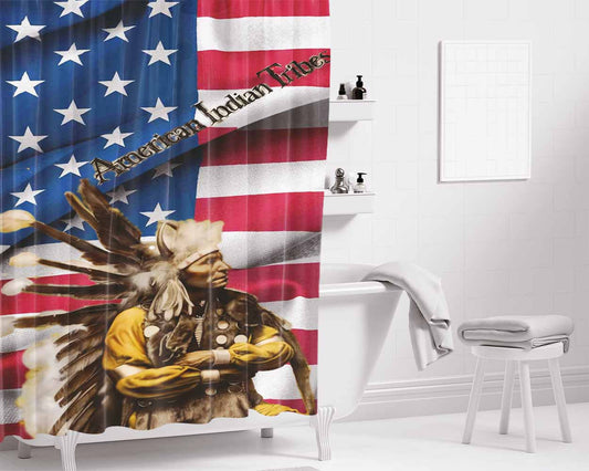 Indian America Bathroom Shower Curtain Fabric Waterproof | 66 X 72 Inch