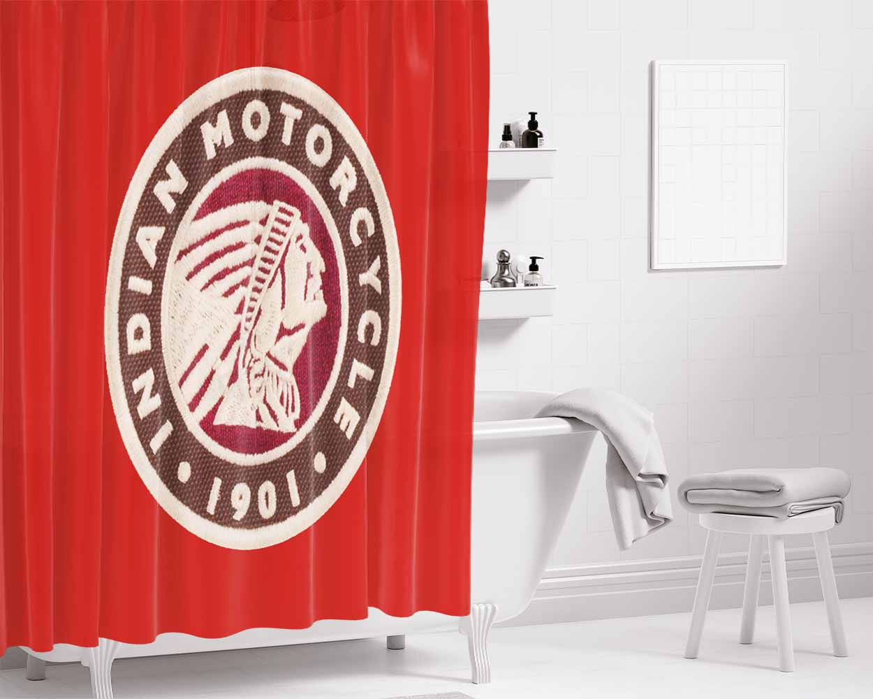 Indian Motorcycle Logo Bathroom Shower Curtain Fabric Waterproof | 66 X 72 Inch