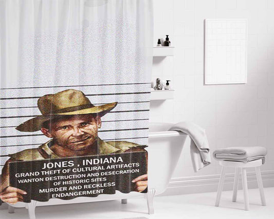 Indiana Jones Mugshot Bathroom Shower Curtain Fabric Waterproof | 66 X 72 Inch