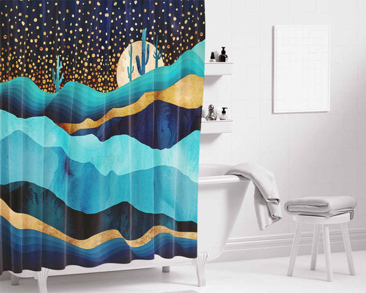 Indigo Desert Night Bathroom Shower Curtain Fabric Waterproof | 66 X 72 Inch