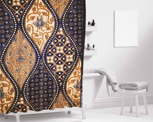 Indonesian Culture Bathroom Shower Curtain Fabric Waterproof | 66 X 72 Inch