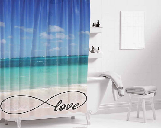 Infinity Love In Beach Bathroom Shower Curtain Fabric Waterproof | 66 X 72 Inch