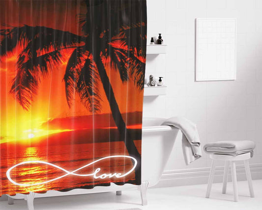 Infinity Love Sunset Beach Bathroom Shower Curtain Fabric Waterproof | 66 X 72 Inch