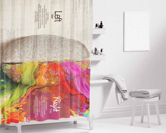 Inside Brain Left Right Properties Bathroom Shower Curtain Fabric Waterproof | 66 X 72 Inch