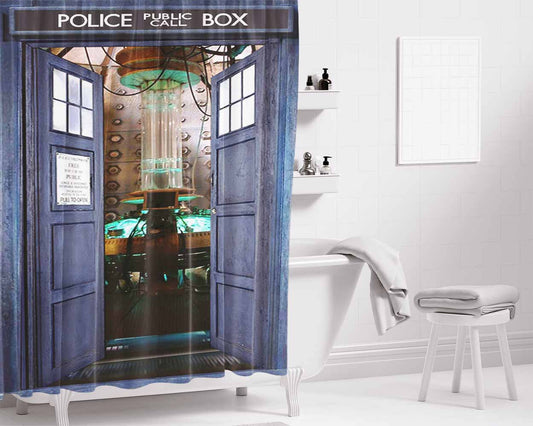 Inside Tardis Box Bathroom Shower Curtain Fabric Waterproof | 66 X 72 Inch