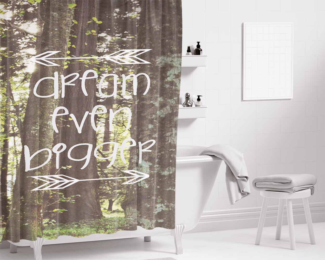 Inspirational Woodland Quote Big Dream Bathroom Shower Curtain Fabric Waterproof | 66 X 72 Inch