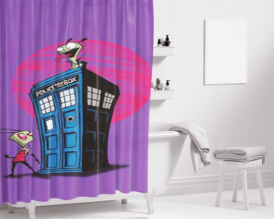 Invader Zinn And Tardis Box Bathroom Shower Curtain Fabric Waterproof | 66 X 72 Inch