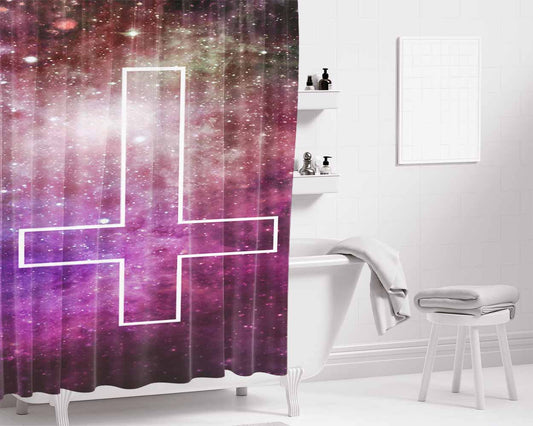 Inverted Cross Galaxy Bathroom Shower Curtain Fabric Waterproof | 66 X 72 Inch