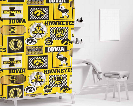 Iowa Hawkeye Pattern Mascot Bathroom Shower Curtain Fabric Waterproof | 66 X 72 Inch