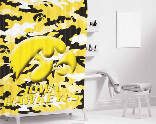 Iowa Hawkeyes Camo Bathroom Shower Curtain Fabric Waterproof | 66 X 72 Inch