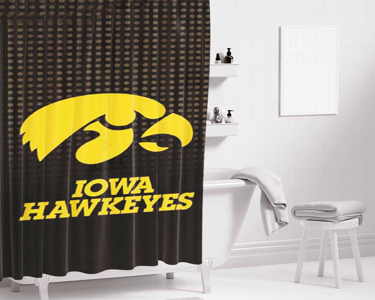 Iowa Hawkeyes Logo Dots Bathroom Shower Curtain Fabric Waterproof | 66 X 72 Inch