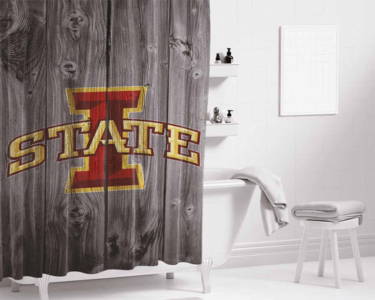 Iowa I State University Logo Dark Wood Wallpaper Bathroom Shower Curtain Fabric Waterproof | 66 X 72 Inch