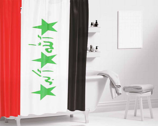 Iraq Flag Bathroom Shower Curtain Fabric Waterproof | 66 X 72 Inch