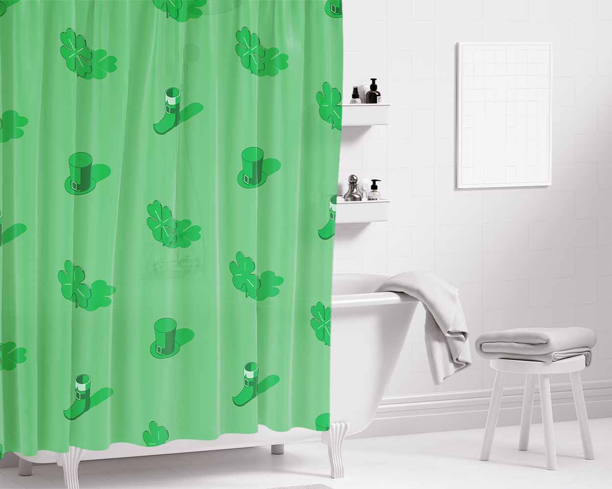 Isometric St Patricks Day Pattern 01 Bathroom Shower Curtain Fabric Waterproof | 66 X 72 Inch