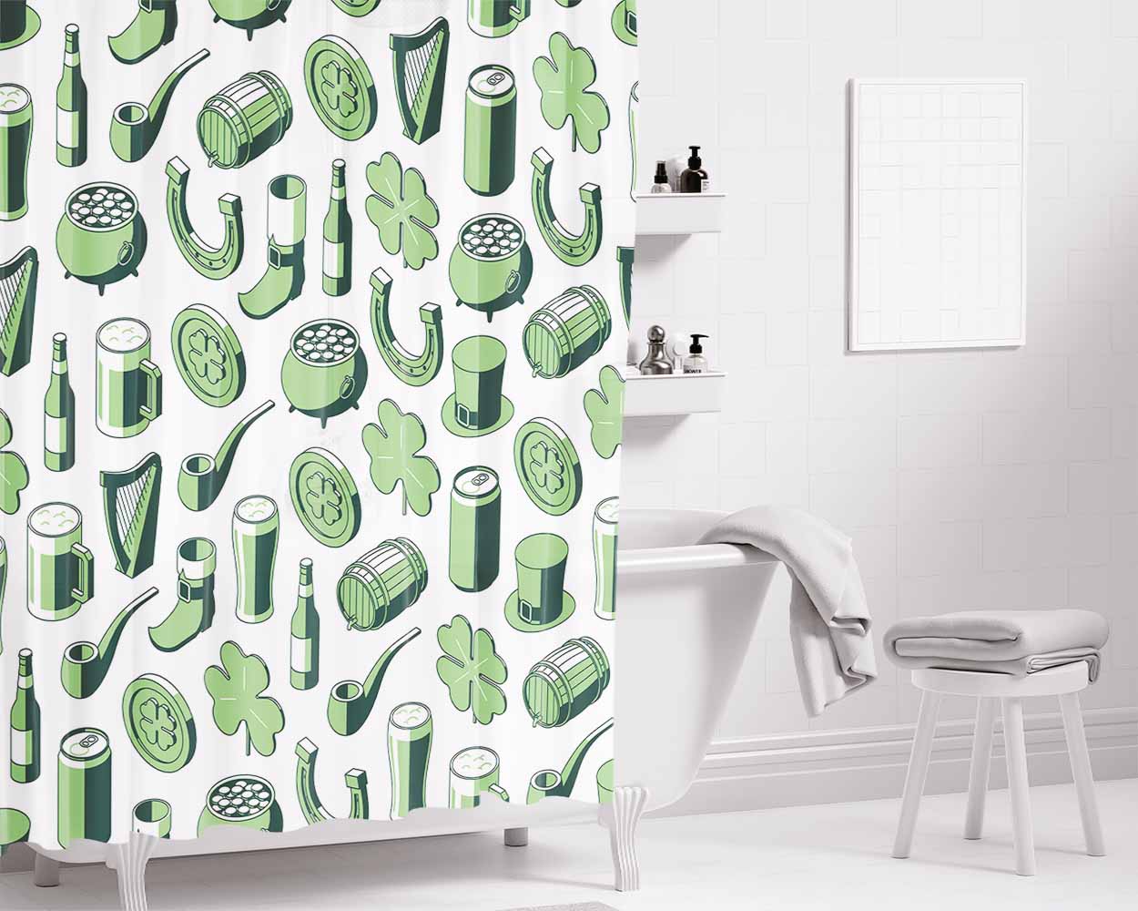 Isometric St Patricks Day Pattern 07 Bathroom Shower Curtain Fabric Waterproof | 66 X 72 Inch