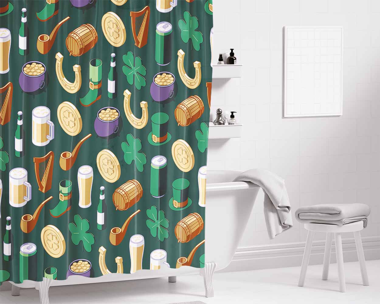 Isometric St Patricks Day Pattern 08 Bathroom Shower Curtain Fabric Waterproof | 66 X 72 Inch
