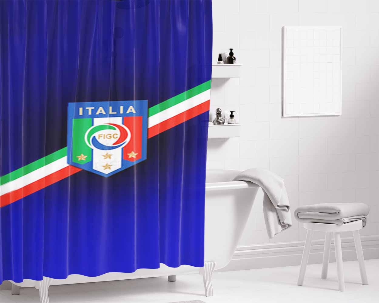 Italy Flag Map Overlay Bathroom Shower Curtain Fabric Waterproof | 66 X 72 Inch