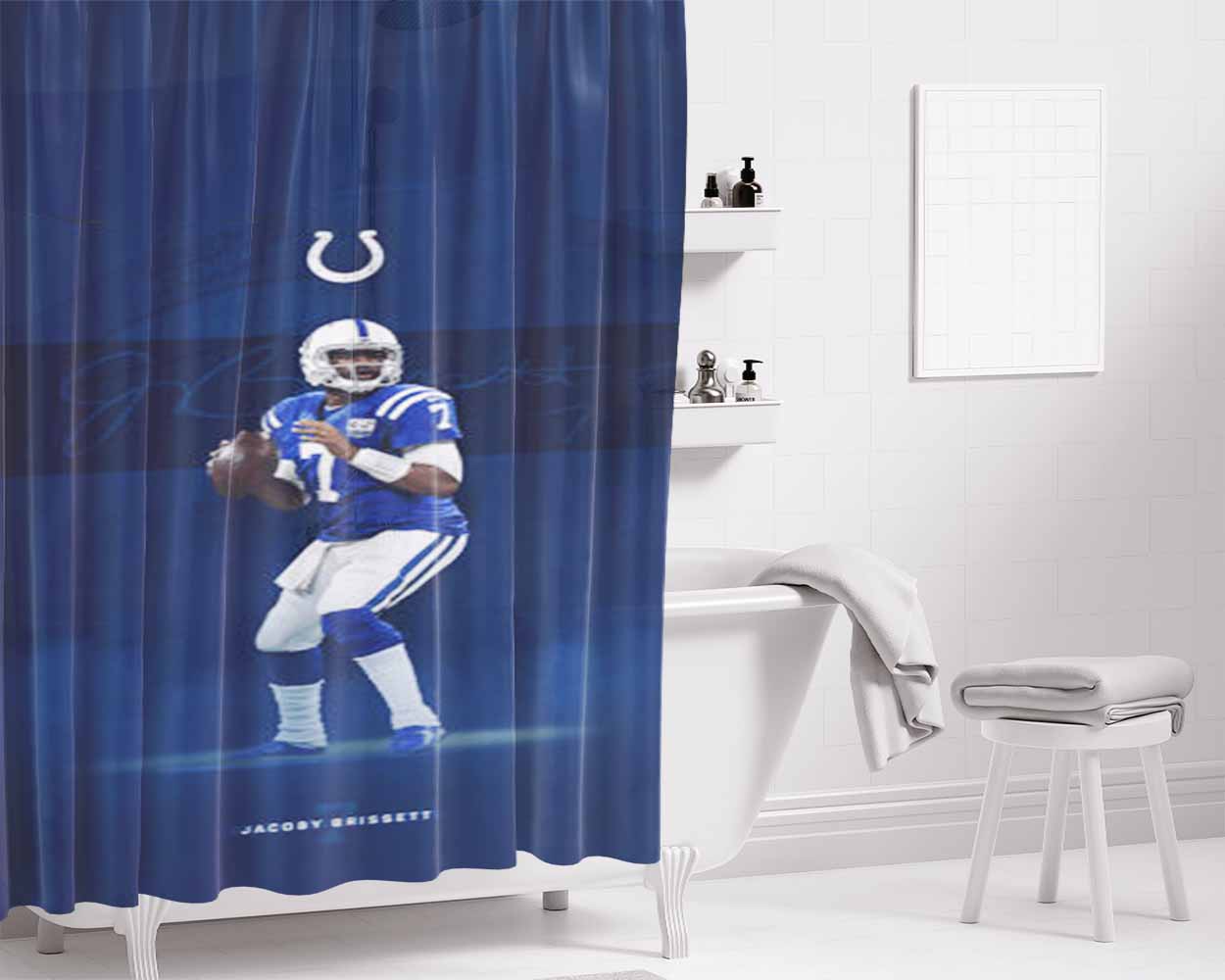 Jacoby Brissett Indianapolis Colts Bathroom Shower Curtain Fabric Waterproof | 66 X 72 Inch