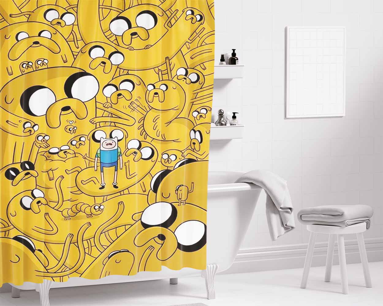 Jake The Dog Collage Bathroom Shower Curtain Fabric Waterproof | 66 X 72 Inch