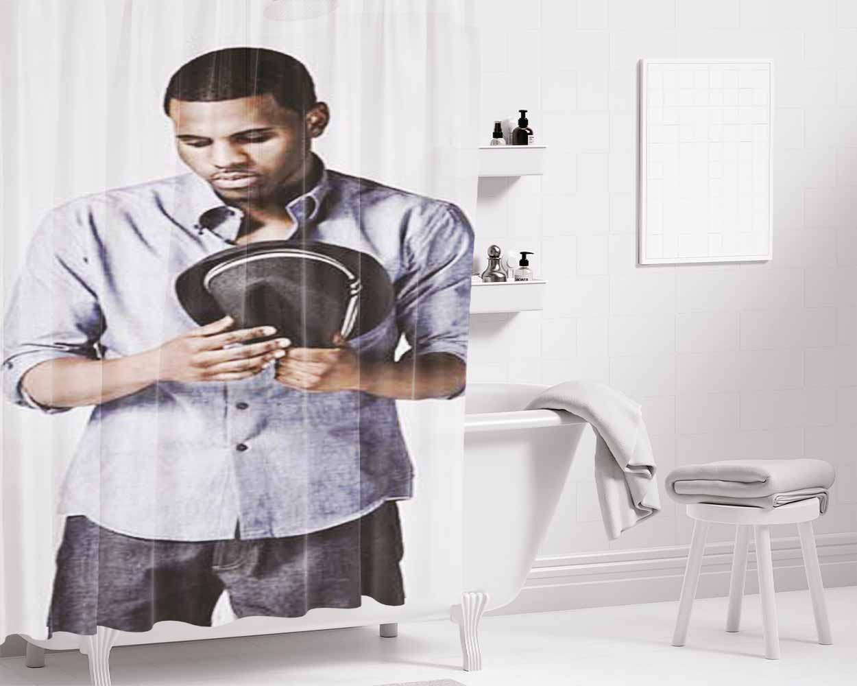 Jason Derulo Holding Hat Bathroom Shower Curtain Fabric Waterproof | 66 X 72 Inch