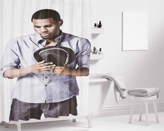 Jason Derulo Holding Hat Bathroom Shower Curtain Fabric Waterproof | 66 X 72 Inch