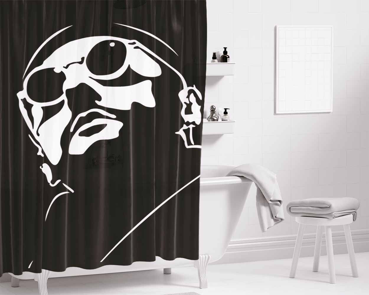 Jean Reno Black Vector Bathroom Shower Curtain Fabric Waterproof | 66 X 72 Inch
