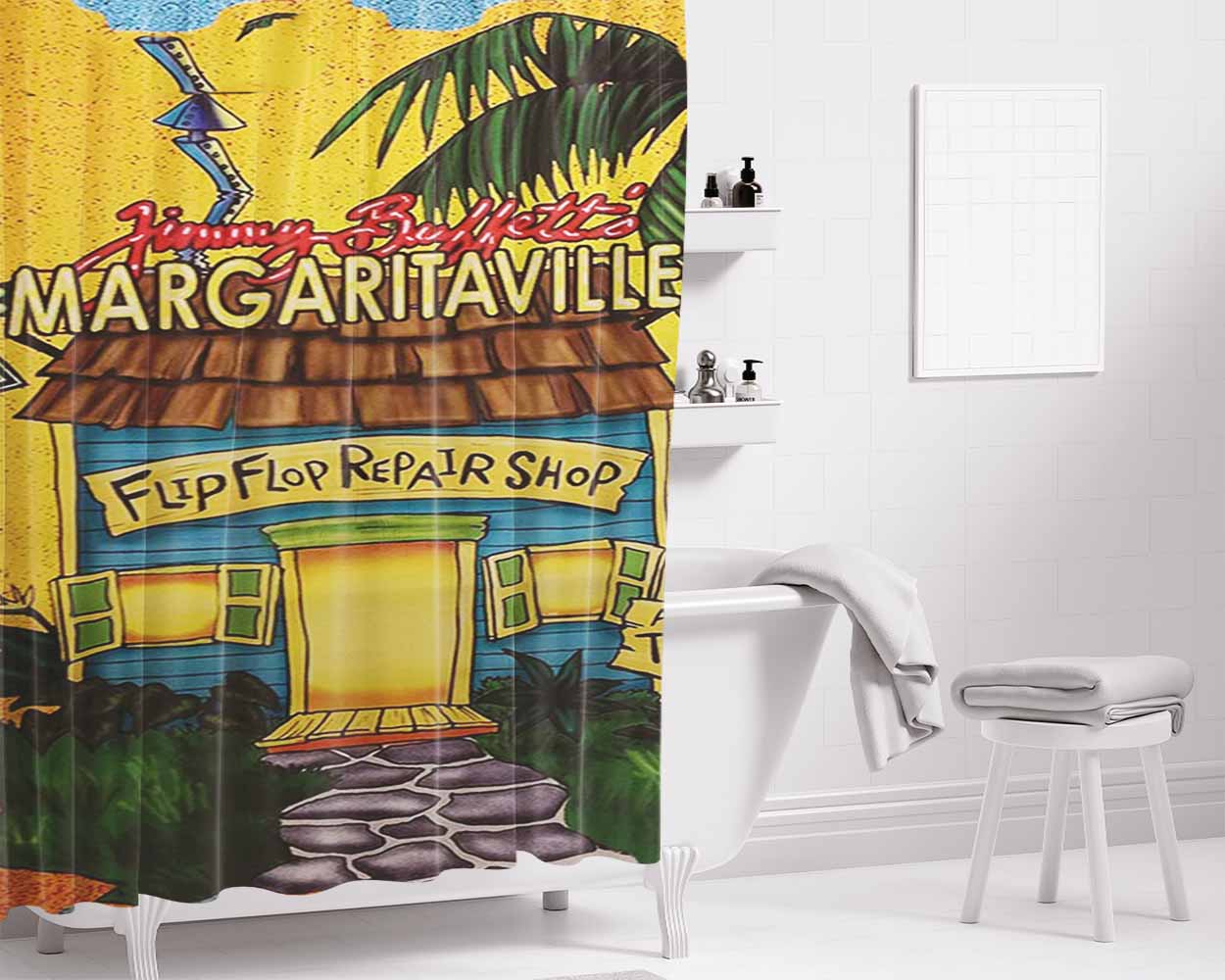 Jimmy Buffett Margaritaville Flip Flop Bathroom Shower Curtain Fabric Waterproof | 66 X 72 Inch