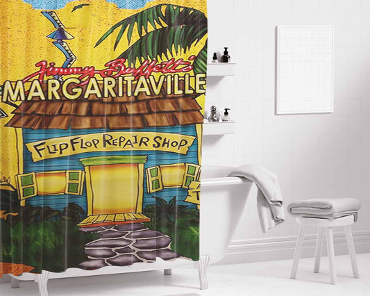 Jimmy Buffett Margaritaville Flip Flop Bathroom Shower Curtain Fabric Waterproof | 66 X 72 Inch