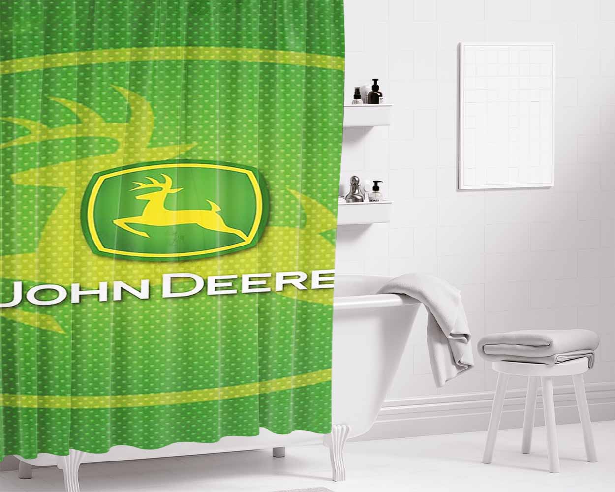 John Deere Green Symbol Bathroom Shower Curtain Fabric Waterproof | 66 X 72 Inch