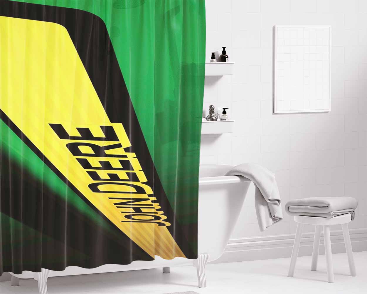 John Deere Green Wallpaper Bathroom Shower Curtain Fabric Waterproof | 66 X 72 Inch