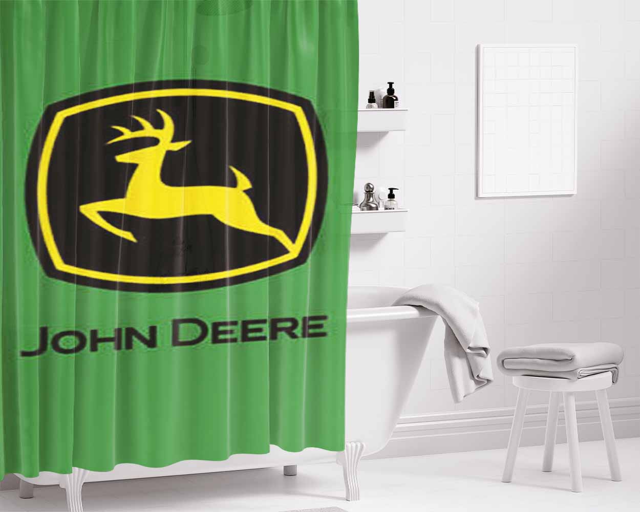 John Deere Minimalist Logo Bathroom Shower Curtain Fabric Waterproof | 66 X 72 Inch